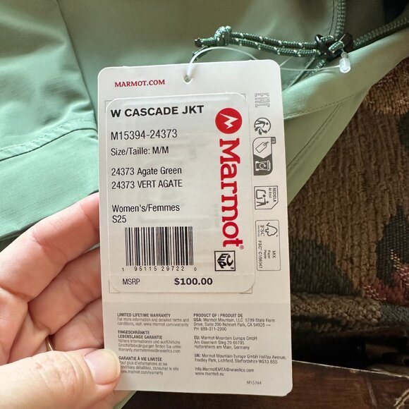 MARMOT {NWT} Women's Cascade Rain Jacket | Medium | Agate Green - Picture 6 of 10